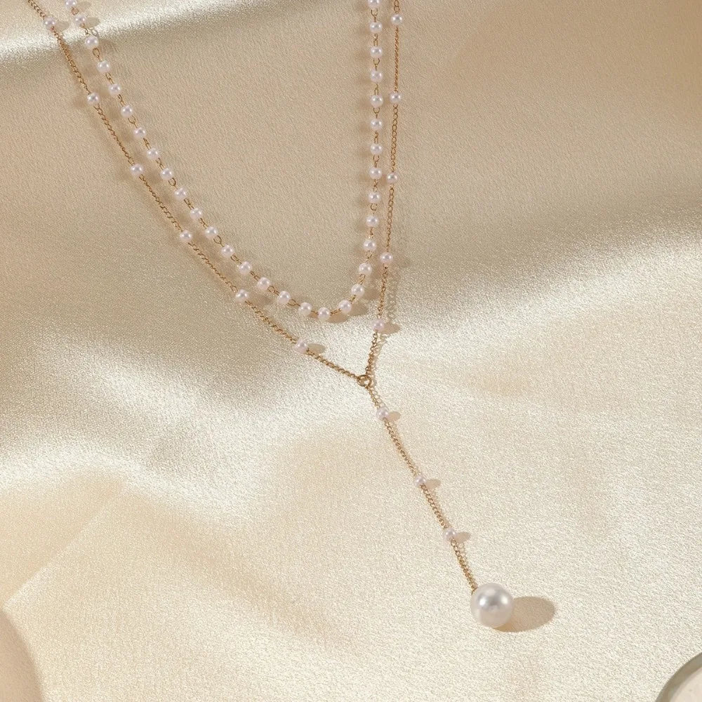 2025 New Korean Imitation Pearl Double Layered Choker Big Ball Bead Pendant Tassel Necklace for Women Sexy Fashion Jewelry Gifts