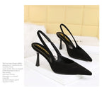Fashionable Banquet Empty High Heel Shoes For Women's Shoes Thin Heel Pointed Toe Hollow Single Shoes For Women's Shallow Mouth