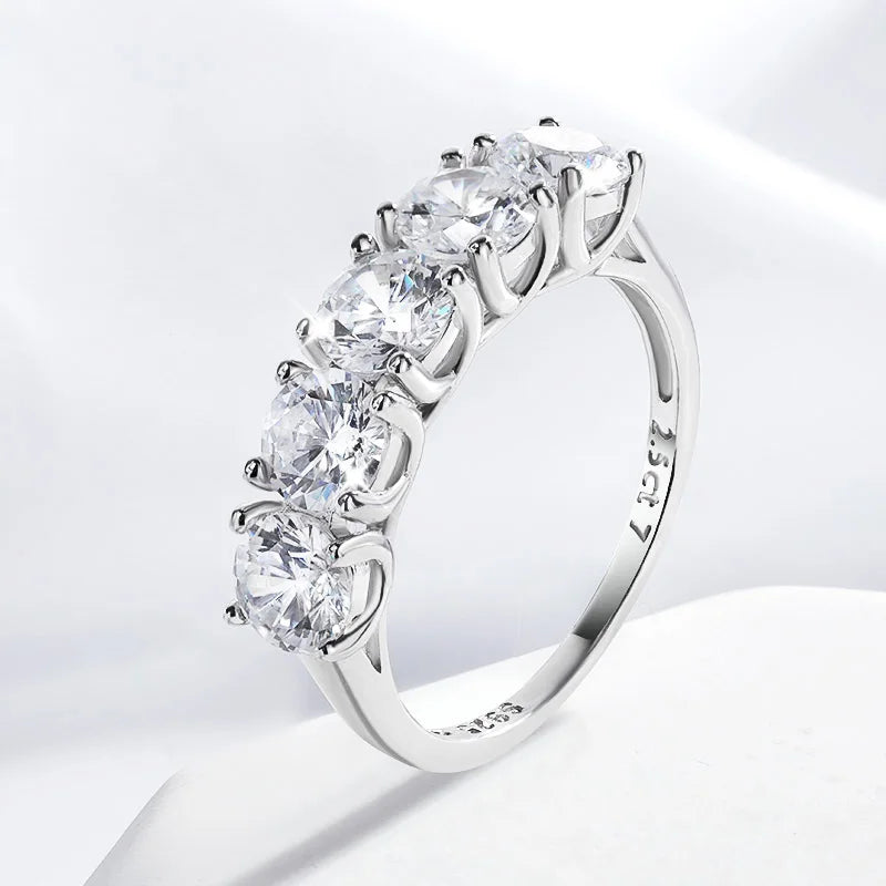 Smyoue 2.5/5CTTW D Color Genuine Moissanite Rings for Women 5 Gemstone Bridal Wedding Jewelry 925 Sterling Silver Wholesale Ring