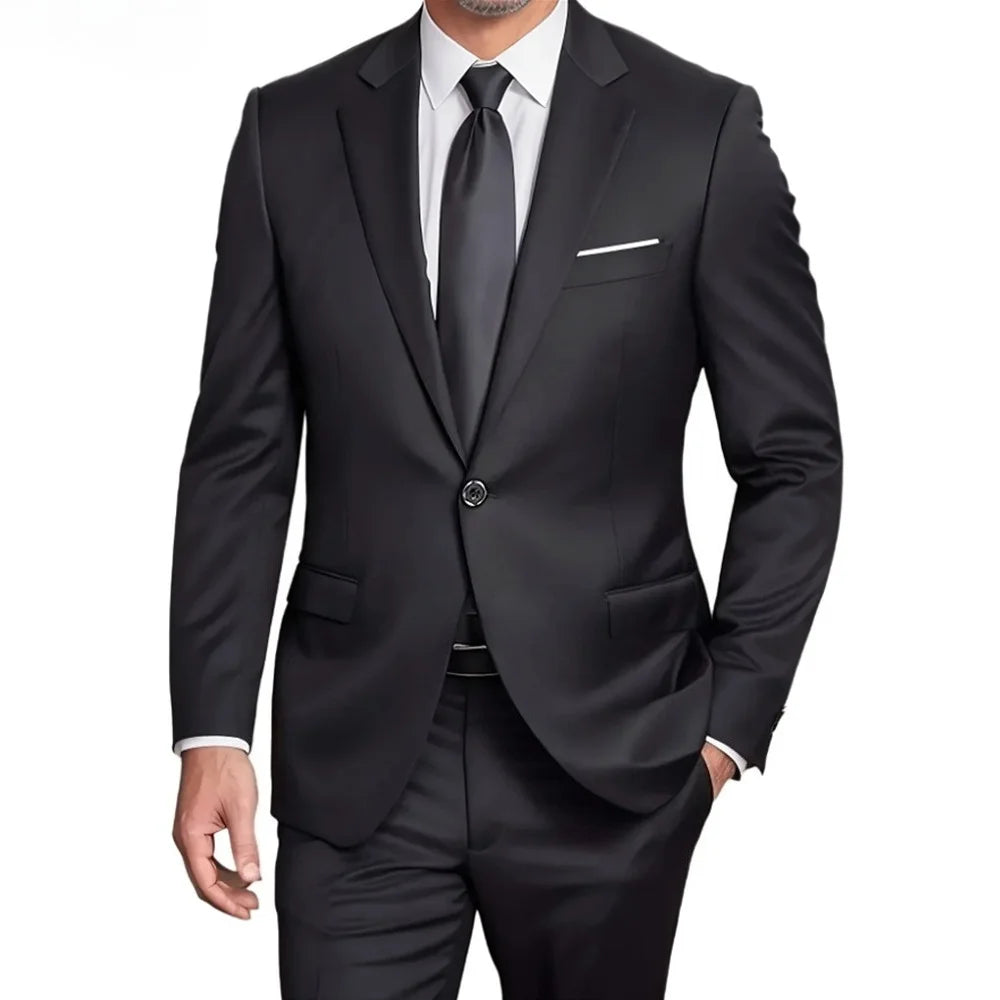 Men's 2 Piece Suit Set Solid Color Elegant Wedding Formal Business Dress Blazer Vest Pants Classic Tuxedo for Party Groomsmen