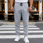 Spring/Autumn High-Quality Men's Sport Pants with Drawstring Cuffs and Zippered Pockets - Solid Color Elasticated Casual Pants