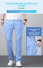 2026 Spring Summer 70% Lyocell Jeans Regular Fit Straight Ice Silk Style Business Casual Light Blue Stretch Cotton Denim