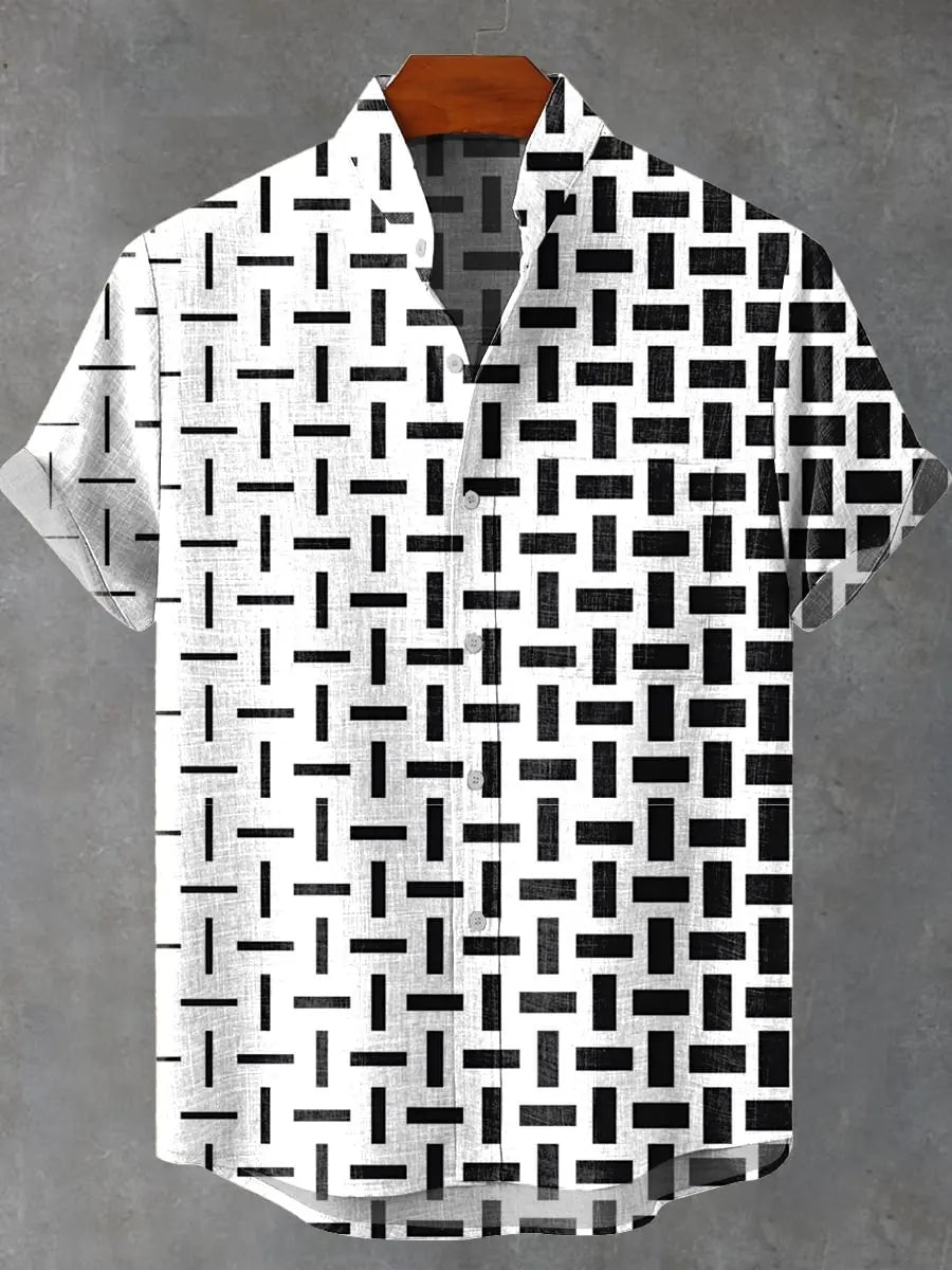 3D digital printing image of linen short sleeved shirt, designed for men's party atmosphere, casual style, retro men's shirt