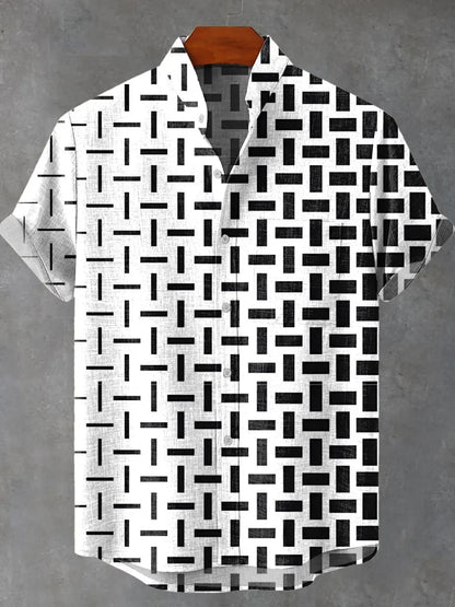3D digital printing image of linen short sleeved shirt, designed for men's party atmosphere, casual style, retro men's shirt