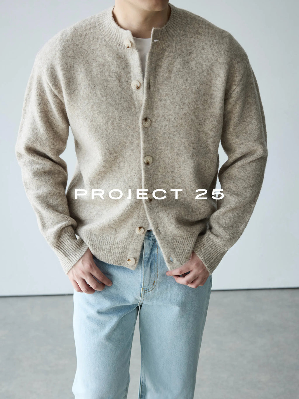 PROJECT 25 Men's Vintage Melange Wool Cropped Button-Down Cardigan – Relaxed Fit Heathered Knit Sweater