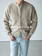 PROJECT 25 Men's Vintage Melange Wool Cropped Button-Down Cardigan – Relaxed Fit Heathered Knit Sweater