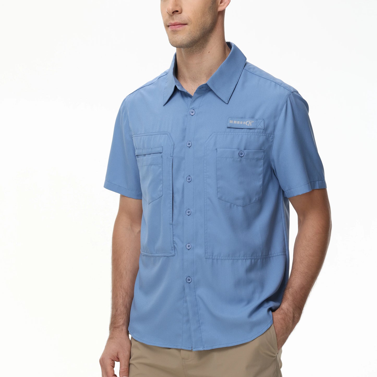 Summer Men's UPF 50+ Fishing Shirts, Lightweight Breathable Short Sleeve Cargo Shirt, Button Down Tactical Shirts Workout