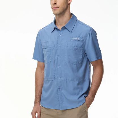 Summer Men's UPF 50+ Fishing Shirts, Lightweight Breathable Short Sleeve Cargo Shirt, Button Down Tactical Shirts Workout