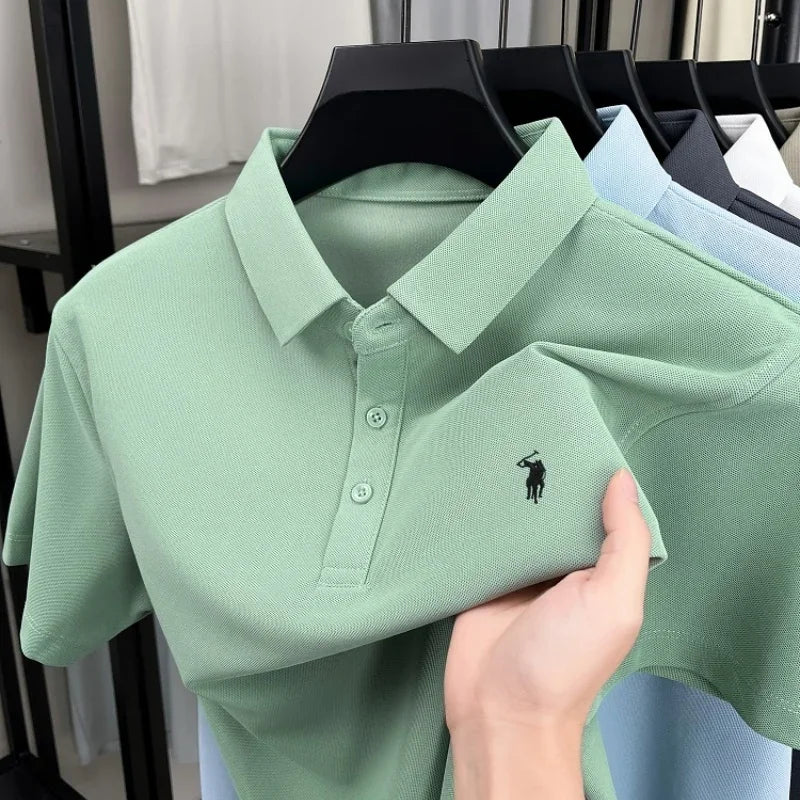 Luxury brand pony embroidered short sleeve men's polo shirt new business casual breathable summer comfort high-end Paul T-shirt