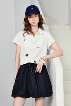 TOYOUTH Women Polo T-Shirt 2026 Summer Joint Name with Gongchangzhang Embroidered V-Neck Age-Reducing Trendy Tops