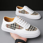 Men Classic Checkered Patchwork Thick Soled Casual Board Shoes Shock-absorbing Breathable Fashionable Commuting Street Shoes