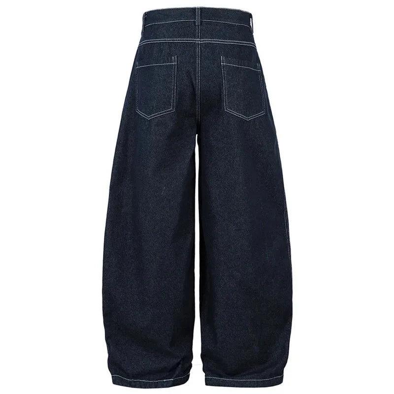 【Mirrordust】Pleated Baggy Jeans Men Loose Wide Leg Jeans Trousers Streetwear Harajuku Hip Hop Jeans Denim Pants