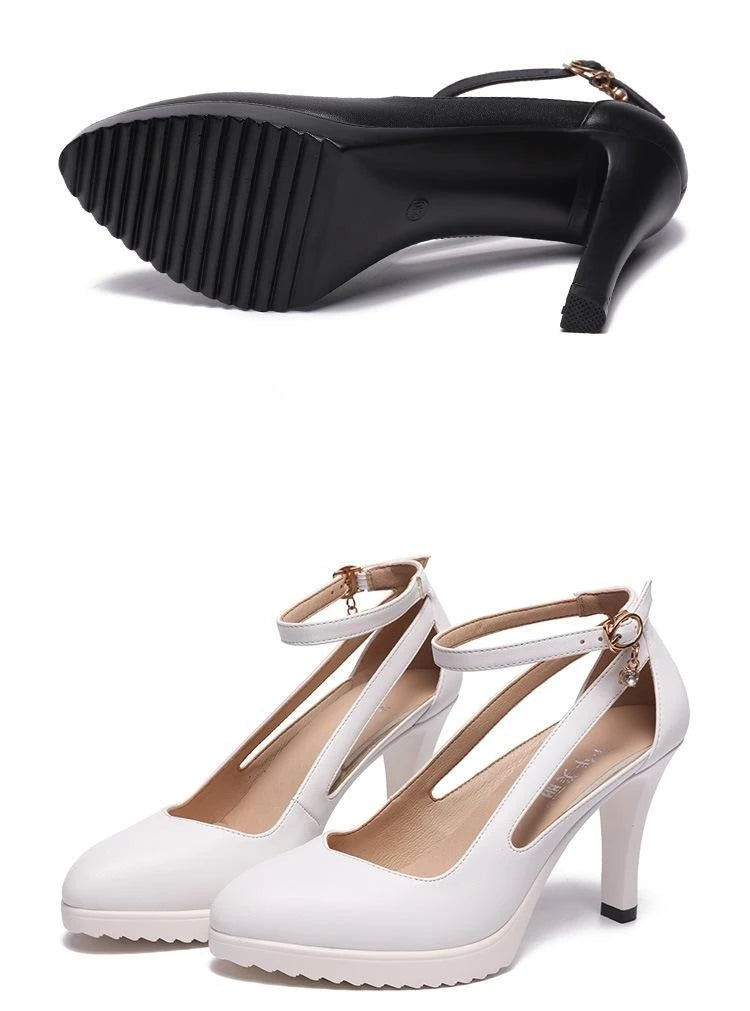 8cm 11cm Size 32-43 Ankle Buckle Red White Wedding Shoes Bride Platform Pumps 2026 Fall Shallow High Heels Shoes Model Party