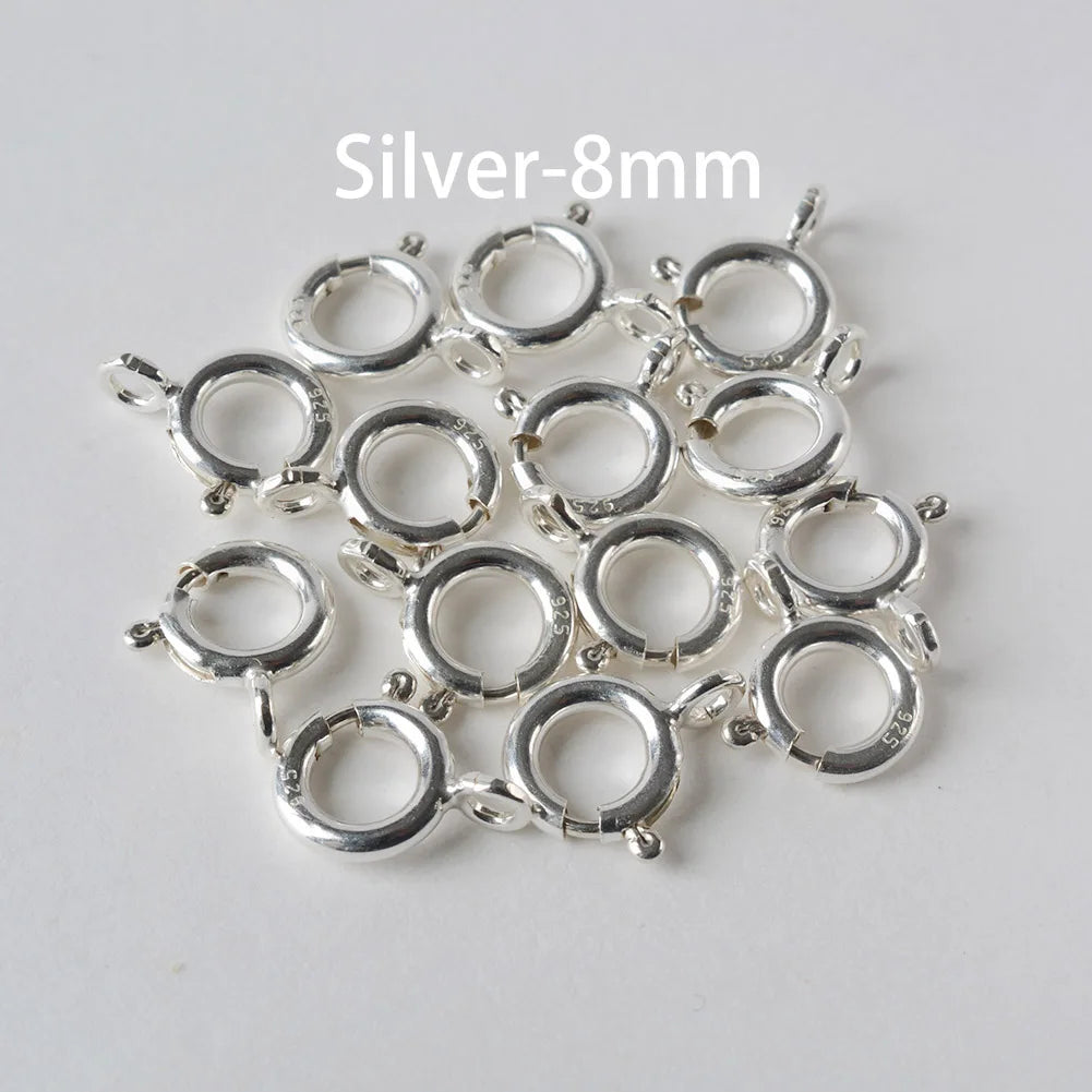 925 Sterling Silver Spring Ring Clasp with Open Jump Ring, 5-8mm Spring Ring Clasps with Open Ring For Jewelry Making Findings