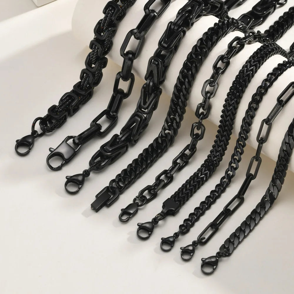 Casual Black Chain Bracelet for Men,Stainless Steel Byzantine Braided Link Wristband,Birthday Gift for Father Husband Son