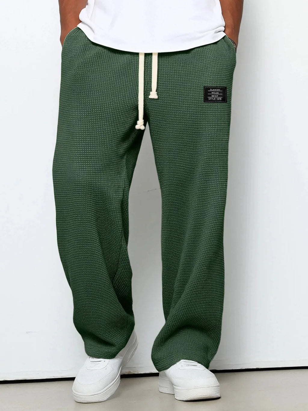 Men's spring-autumn trendy brand loose-fitting stretchy straight-leg sweatpants. Waffle fabric. Micro-bouncy sporty casual pants