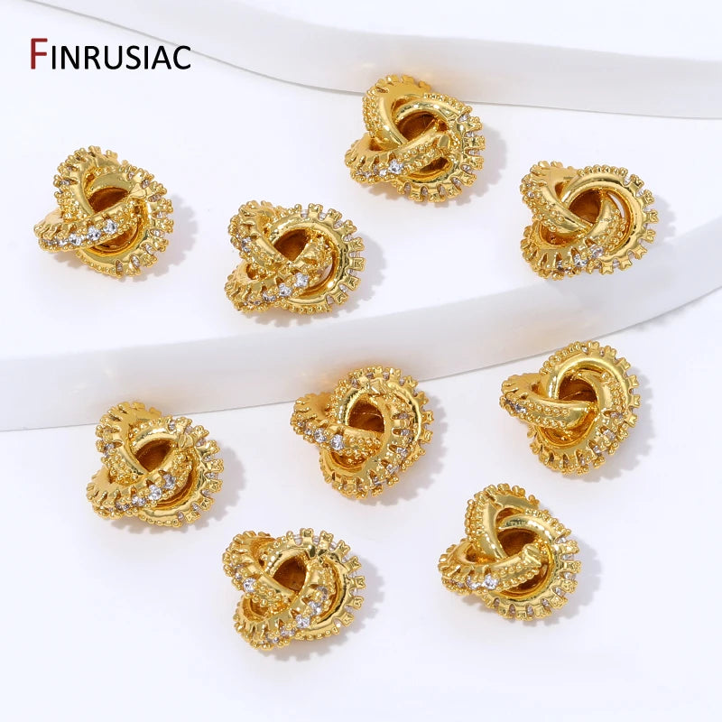 18K Gold Plated Brass With Zircon Round Twist Beads For Bracelets,Separator Bead,Spacer Beads For DIY Jewelry Making Accessories