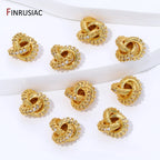 18K Gold Plated Brass With Zircon Round Twist Beads For Bracelets,Separator Bead,Spacer Beads For DIY Jewelry Making Accessories