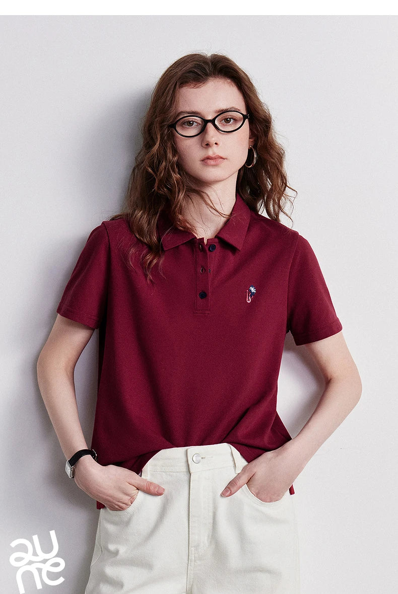 TOYOUTH Women Polo Shirt 2026 Summer New Breathable Short Sleeve Versatile Pullover Tops