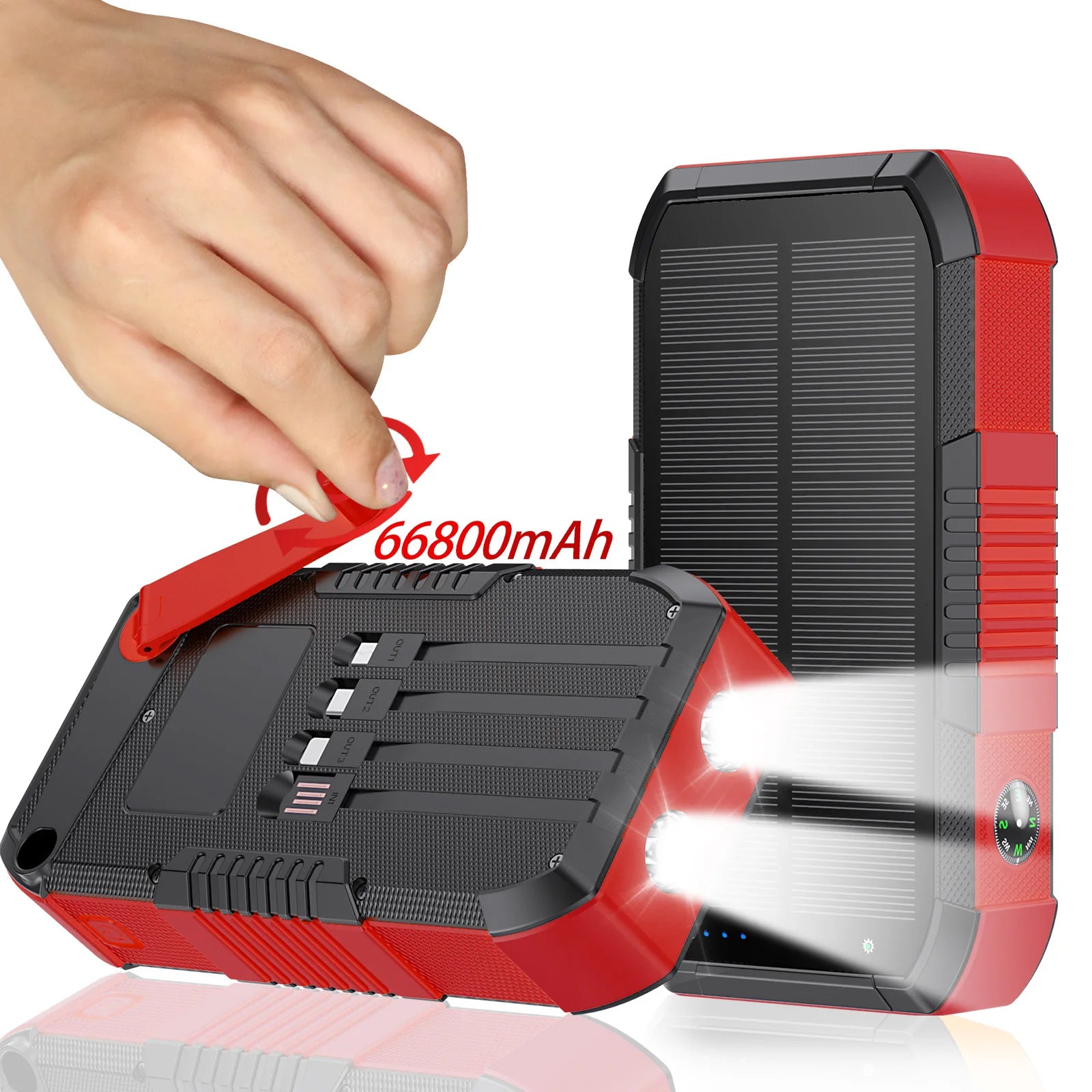 40000mAh Portable Solar Power Bank with Hand Crank Battery Charger Built in Cable Powerbank for iPhone 15 Xiaomi Samsung Huawei