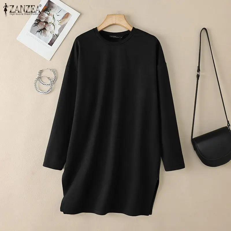 2026 ZANZEA Muslim Hijab Blouse Women Spring Long Tops Turkey Abaya Fashion O Neck Long Sleeve Knitted Shirt IsIamic Clothing