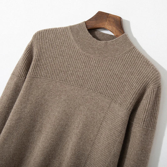 Autumn and winter new 100% pure wool men's semi-turtle neck loose knit solid color Joker casual knit bottoming shirt.