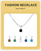 Vnox Geometric Square Natural Stone Pendant Necklace for Men, Gold Silver Color Stainless Steel Blade Chain, Trendy Jewelry Gift