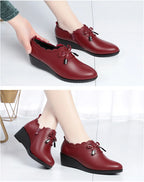 CINESSD 2023 New Fashion Lace Leather Platform Pumps Korean Style Casual Waterproof Pointed Toe Shoes for Women Spring Autumn