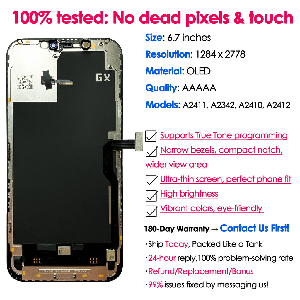180daysWarranty GX OLED For iPhone 12 Pro Max Screen Replacement Display Digitizer Assembly Touch LCD Repair Kit Wholesale