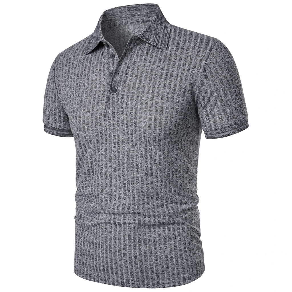 Men's running sports fitness wear summer high stretch vertical short-sleeved POLO shirt slim knit base shirt