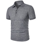 Men's running sports fitness wear summer high stretch vertical short-sleeved POLO shirt slim knit base shirt