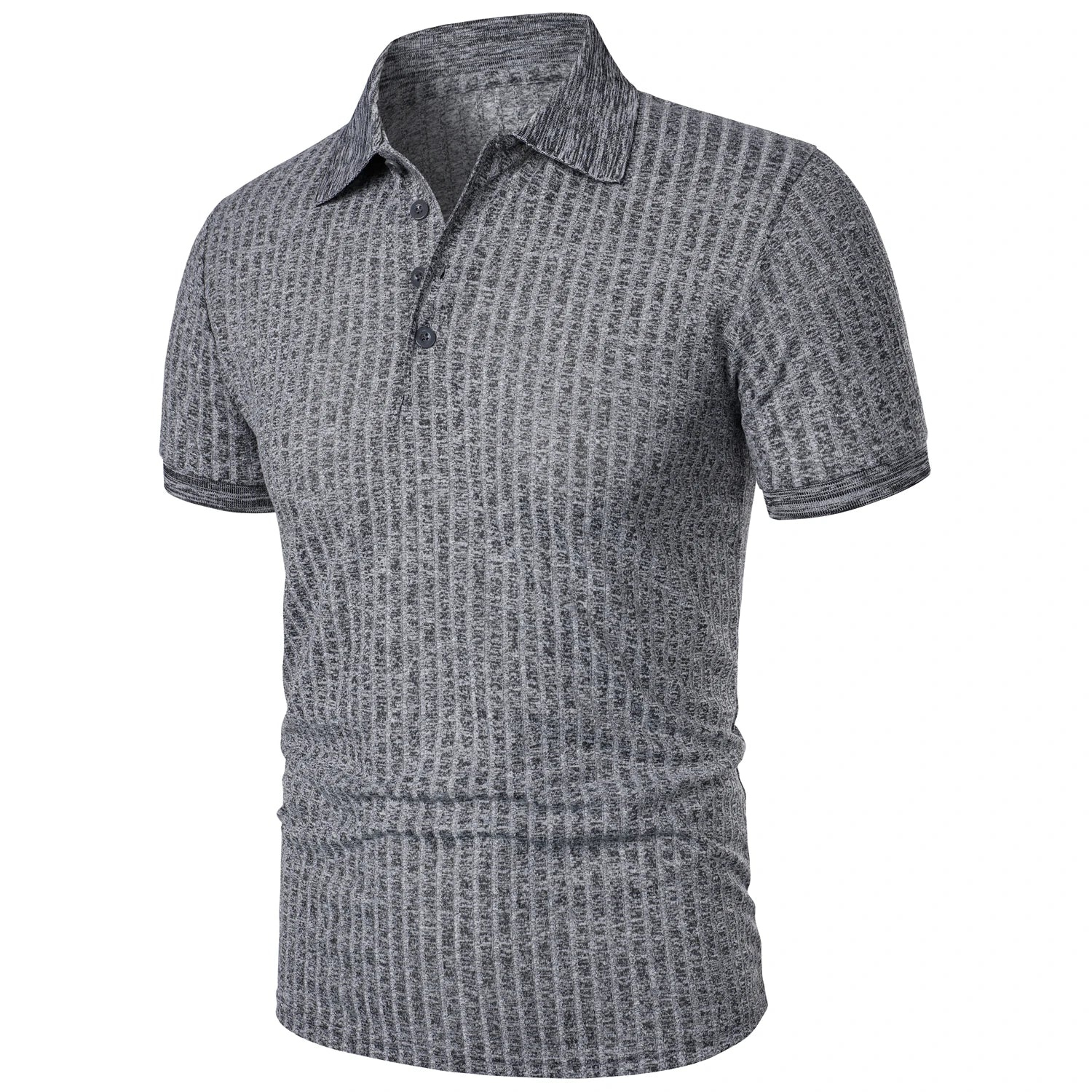 Men's running sports fitness wear summer high stretch vertical short-sleeved POLO shirt slim knit base shirt