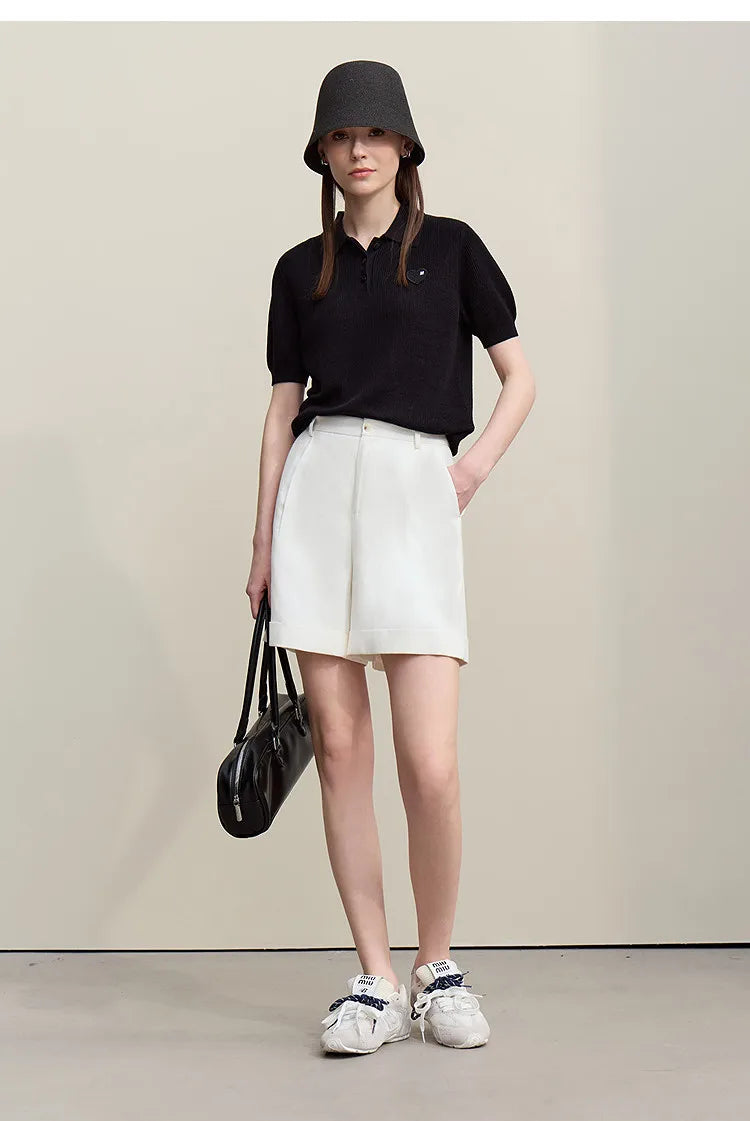 Amii Women's Shorts 2026 Summer New Rolled Casual Cotton Pants Cuffed Hem Solid Color Versatile Basic Woman Clothes 12622140