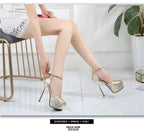 Sexy Super High Heels 14cm Fashion Wrinkled Leather Shoes Women Sandals Summer Peep Toe Platform Metal Buckle Female Pumps Party