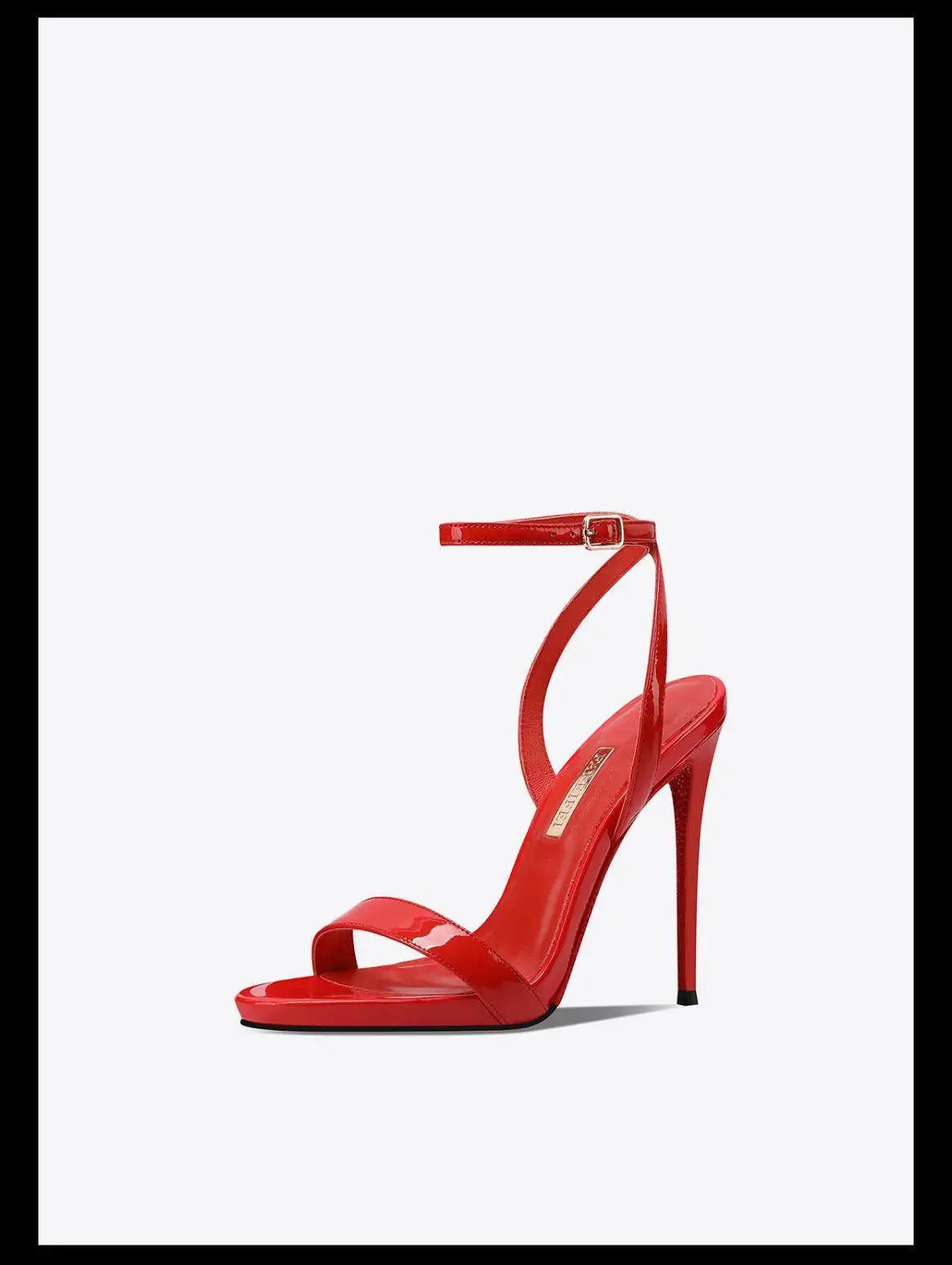 2026 new black patent leather rhinestone open toe sandals with slim heels and a straight ribbon for parties,high heels for women