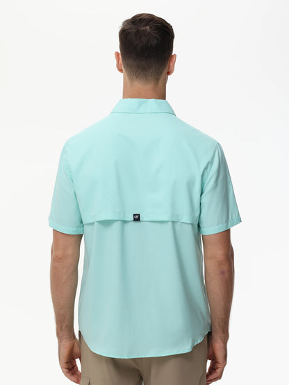 Summer Men's UPF 50+ Fishing Shirts, Lightweight Breathable Short Sleeve Cargo Shirt, Button Down Tactical Shirts Workout