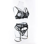 Tornova 4 Piece Sexy Lingerie Set for Women Mesh and Lace Sexy Perspective Push-up Solid Color Lace Hollow Out Underwear Set New