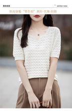 Women's T-shirt Summer New 100% Pure Cotton Tees Casual Solid Knitted Short sleeved V-neck Pullover Loose Tops Fashion Sweater