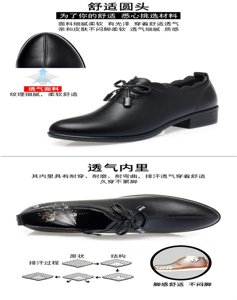 CINESSD 2023 New Fashion Lace Leather Platform Pumps Korean Style Casual Waterproof Pointed Toe Shoes for Women Spring Autumn
