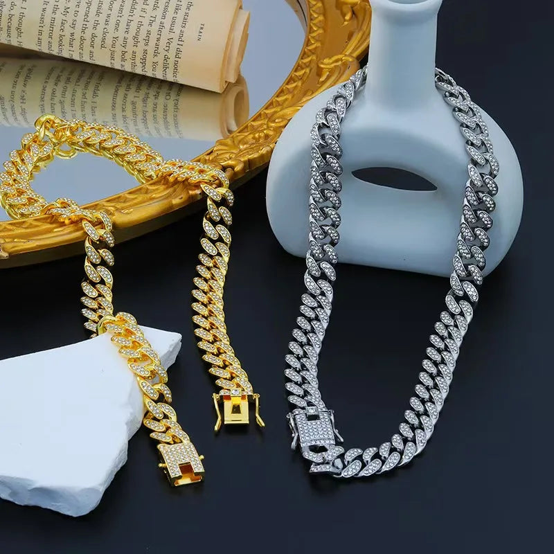 12.5mm Iced Out Miami Cuban Link Necklaces Free Shipping Bling Rapper Chains For Men Hip Hop Daily Party Fashion Jewelry Gift