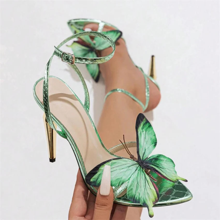 Size 35-43 11CM Luxury Designer Butterfly Detail Women Sandals Sexy Strap High heels Gladiator Sandals Summer Party prom Shoes