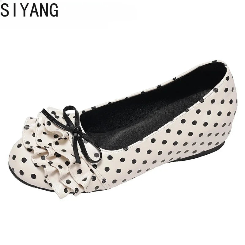 Polka Dot Mary Jane Shoes Women Sweet Ruffle Internal Elevation Shoes Ladies Soft Sole Slip On Daily Comfort Dress Footwear
