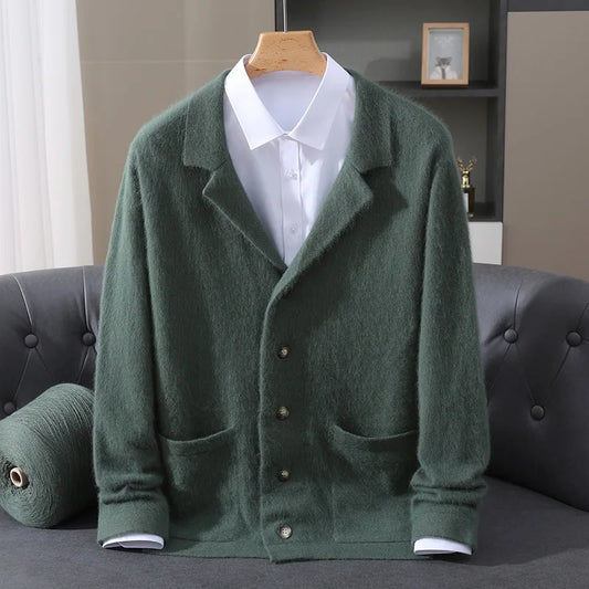 New Mink Wool Cardigan Men's Padded Sweater Coat Business Casual Knitted Cashmere Sweater Coat