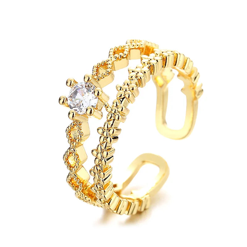VENTFILLE 925 Sterling Silver Flower Lace Ring Korean Fashion Opening Inlaid CZ Adjustable Rings Valentine's Day Gift