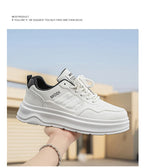2026 Summer Men's White Platform Sneakers Leather Casual Shoes Thick Sole Streetwear Trendy Footwear