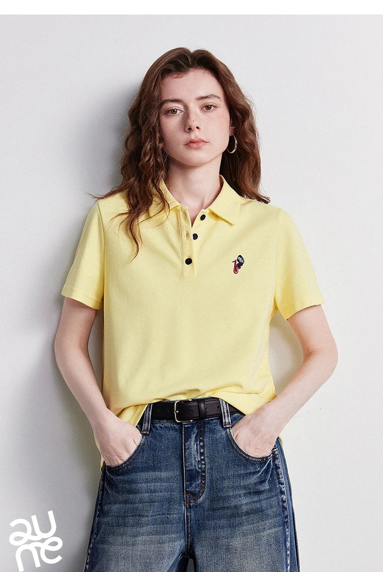 TOYOUTH Women Polo Shirt 2026 Summer New Breathable Short Sleeve Versatile Pullover Tops