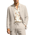 Men's Linen Suit 2 Piece Set Blazer & Drawstring Pants Business Casual Suit Jacket Trousers Summer Beach Wedding Formal Outfit