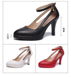 8cm 11cm Size 32-43 Ankle Buckle Red White Wedding Shoes Bride Platform Pumps 2026 Fall Shallow High Heels Shoes Model Party