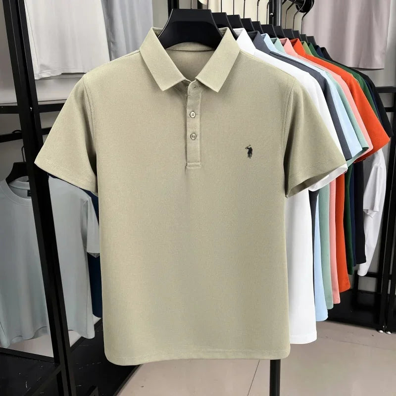 Luxury brand pony embroidered short sleeve men's polo shirt new business casual breathable summer comfort high-end Paul T-shirt