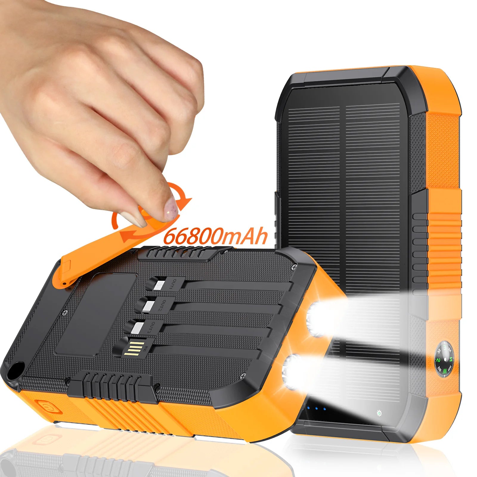 40000mAh Portable Solar Power Bank with Hand Crank Battery Charger Built in Cable Powerbank for iPhone 15 Xiaomi Samsung Huawei